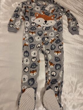 Children’s Place 4T Fleece Footed Pajamas Fox Animal Print Zip Up NWT